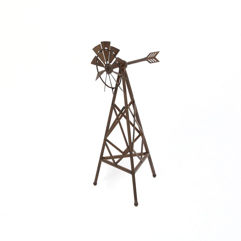 Gerson 14.5 Inch High Metal Windmill Decorative Accessory in Antique Rust Finish, Farmhouse Inspired Metal Decor - Image 1